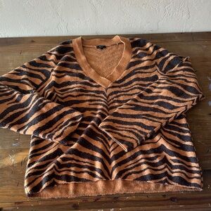 Rails Zebra-Stripe V-Neck Sweater L